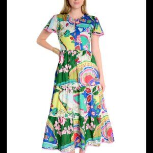 Uncle Frank Social Affair Dress Tiered flutter sleeve midi/maxi Size small